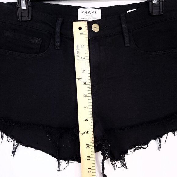 Frame Le Cut Off Shorts Women 26 Raw Hem Distressed Black Denim Ho Pants - Picture 6 of 10